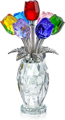 Miniatura 12 de H&D HYALINE & DORA Peso de papel de rosa de cristal azul, regalos de flores de vidrio para mujeres, niñas, esposas, ramo de flores de cristal Azul 2