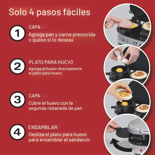 Miniatura 7 de Hamilton Beach Sandwichera doble para desayuno con temporizador, lista en 5 minutos, anillo para cocinar huevos antiadherente libre de PFAS, apto