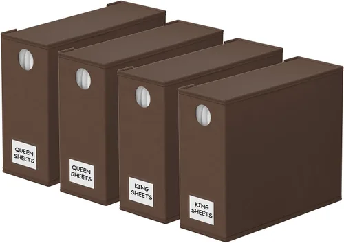 Miniatura 18 de SpaceAid Paquete de 4 organizadores de sábanas y almacenamiento, organizador de sábanas plegable para armario de lino, juego de sábanas con ventana