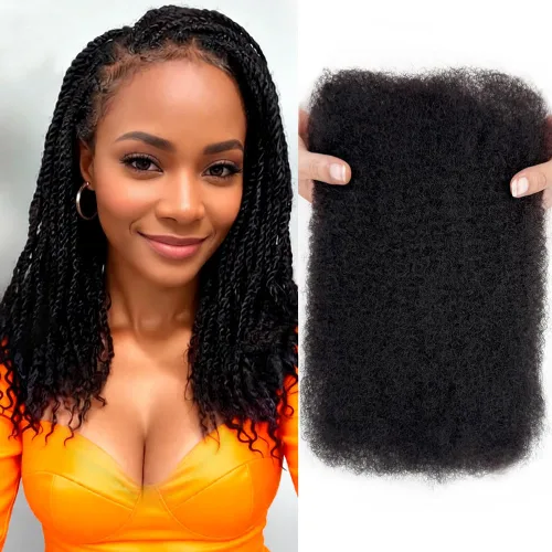Miniatura 7 de Afro Kinkys - Extensiones de cabello humano trenzado a granel para torsión, 1 paquete de 1.76 oz (50 g), extensiones de rastas de reparación