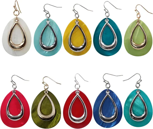 Miniatura 7 de Jules D. Pendientes colgantes de lágrima de concha natural para mujer
