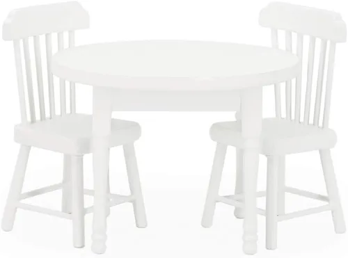 Miniatura 10 de Odoria Mesa de comedor en miniatura 1/12 y 2 sillas, accesorios para muebles de cocina, Burlywood