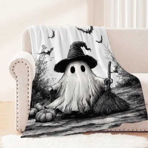 Miniatura 11 de Manta de Halloween para bebé, mascota y niño, espeluznante manta de fantasma de calabaza negra para cuna, cochecito, manta decorativa y mullida
