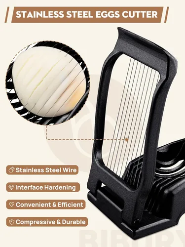 Miniatura 6 de BIBURY Cortador de Huevos, Cortador de Huevos para Huevos Duros, Cortador de Aluminio Resistente para Huevos, Setas, Fresas y Frutas Blandas, Negro