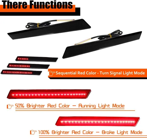 Miniatura 3 de 3 EN 1 LED Lente Ahumada Para 2013 2014 2015 2016 2017 Cadillac XTS Reflector de Parachoques Trasero Luces de Cola Señal de Giro Freno Luz de Stop