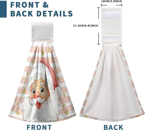 Miniatura 3 de Toallas de cocina de Papá Noel de Navidad, toallas de mano rosas con lazo para colgar, copos de nieve de invierno, toallas de baño suaves
