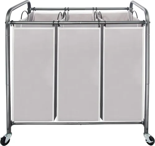 STO STO Clasificador de ropa sucia de 3 secciones, cesta de ropa con 3 bolsas, cesta de lavandería con ruedas resistentes y bolsa extraíble para Gris