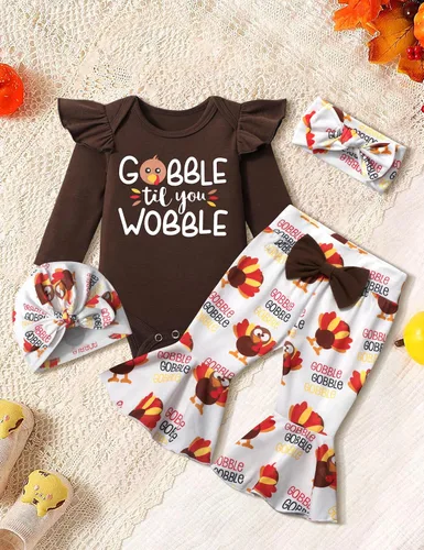 Miniatura 5 de Ropa de bebé niña, 4 piezas, trajes de niña recién nacida, con volantes, mameluco de campana para bebé, diadema, bandana, conjuntos de ropa, regalos
