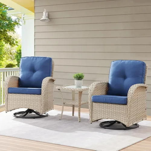 Miniatura 62 de Belord Sillas de Mimbre Giratorias Mecedoras para Patio - Juego de 2 Sillas Mecedoras Giratorias para Exteriores con Mesa Auxiliar de Ratán, Silla