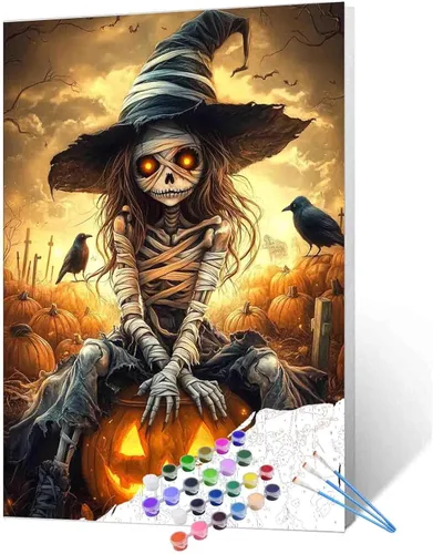 Miniatura 11 de Pintura por números para parejas tomadas de la mano, para adultos, principiantes, Día de los Muertos, Esqueleto, Pintura por números sobre lienzo