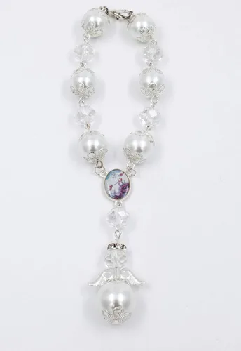 Miniatura 3 de Pulsera de bautismo de plata para regalos de fiesta de bautizo recuerdos, pulsera de ángel para bebé con bolsas de regalo de organza para la primera