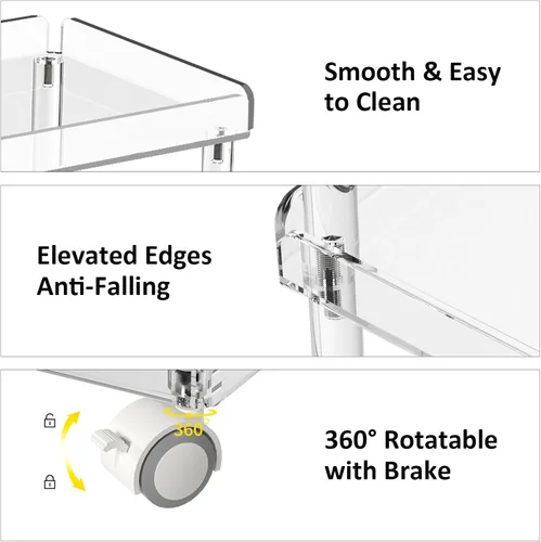 Miniatura 3 de Aquiver Carrito de almacenamiento delgado de acrílico, carrito utilitario de 3 niveles, para cocina, baño, sala de estar, lavandería, lugares
