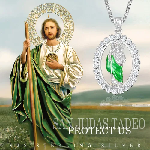 Miniatura 6 de ADMETUS Collar de plata de ley 925 con diseño de santo patrón, collar de amuleto, joyería de cruz para hombre con cadena Rolo de 0.098 in, 22