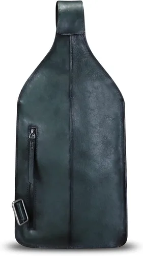 Miniatura 3 de Genuine Leather Sling Bag for Men Handmade Retro Crossbody Backpack Purse Hiking Daypack Chest Shoulder Fanny Pack