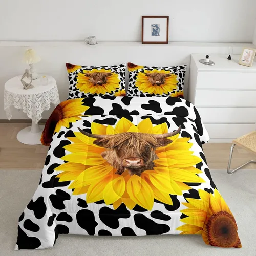 Miniatura 27 de Feelyou Juego de edredón de oso azul, juego de ropa de cama de osos de animales, juego de edredón acolchado con estampado de arboleda de galaxia