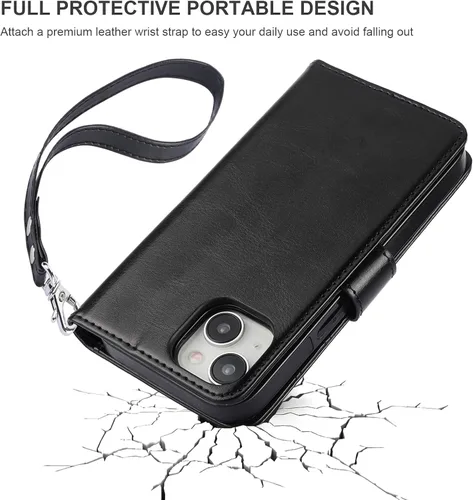 Miniatura 7 de Bocasal Funda tipo cartera desmontable para iPhone 15 con bloqueo RFID, ranuras para tarjetas, soporte de cuero PU premium, soporte magnético tipo