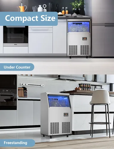 Miniatura 7 de Coolski Máquina comercial para hacer hielo, 150 libras/24 horas, máquina de hielo debajo del mostrador con almacenamiento de hielo de 35 libras