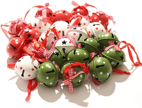 Miniatura 8 de Cascabeles de Navidad, 12 campanas artesanales con copo de nieve para adornos de corona de árbol, decoraciones navideñas de bricolaje (blanco y rojo)