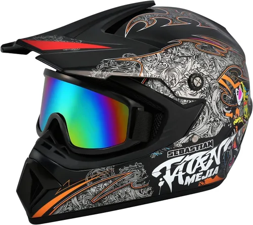 Miniatura 5 de Casco de motocross para ATV y moto de tierra, casco todoterreno con guantes y gafas para unisex, adulto, joven, aprobado por DOT/FMVSS 218