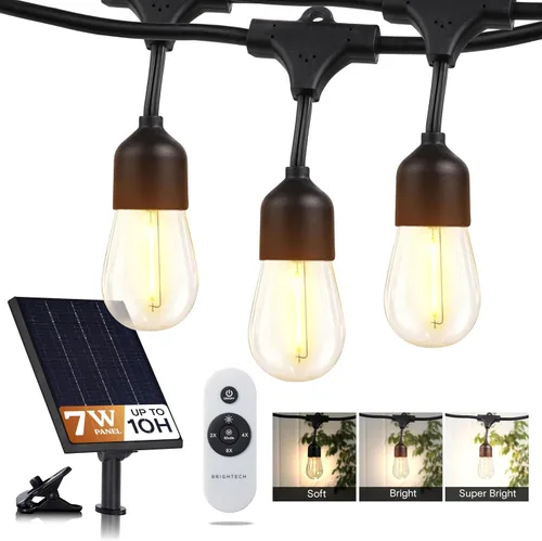 Miniatura 11 de Brightech Ambience Pro - Cadena de luces solares de 27 pies para exteriores, luces de patio impermeables de grado comercial con bombillas Edison