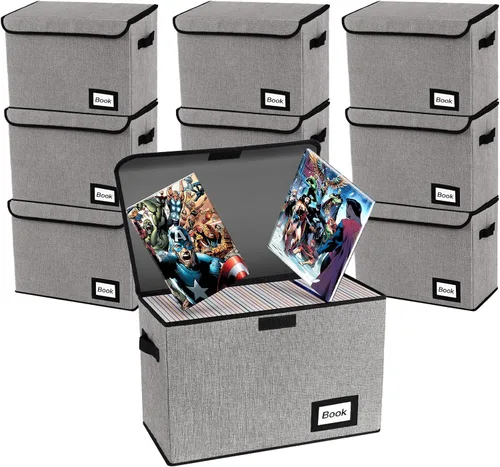 Miniatura 37 de Paquete de 2 cajas de almacenamiento para cómics, colección de 40 cm x 20 cm x 30 cm, plegable, contenedor organizador para 160-180 cómics, estante