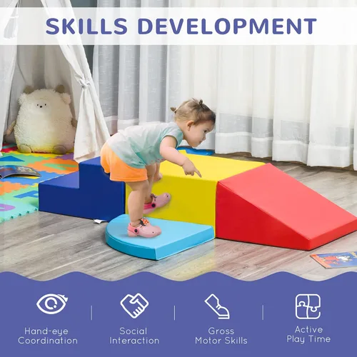 Miniatura 3 de Qaba Juego de espuma para niños pequeños y niños, fácil de limpiar, 4 piezas, suave escalador interior y seguro para niños para gatear o deslizarse