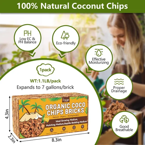Miniatura 2 de Legigo Chips de fibra de coco de 1.1 libras para plantas - Ladrillo de chips de coco 100% orgánico, mezcla para macetas con bajo equilibrio EC y PH