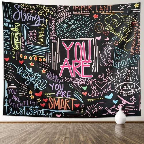 Miniatura 9 de KJHL Quote You Are - Tapiz de pared en blanco y negro inspiracional para aula, tapices infantiles para colgar en la pared, afirmaciones