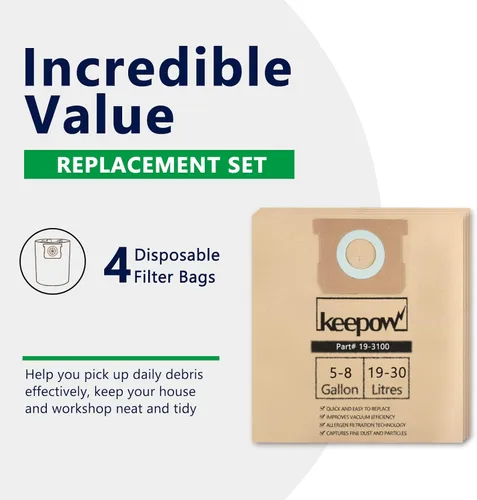 Miniatura 3 de Bolsas KEEPOW 19-3100 para aspiradora de 5-8 galones compatibles con Stanley, paquete de 4 bolsas de filtro desechables