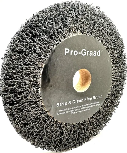 Miniatura 10 de Rueda de cepillo de solapa no tejida para amoladora de banco de 6" x 1" Negro, Grano 40 Extra Grueso, Desbaste y Limpieza, Granulado de Metal