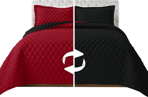 Elegant Comfort Juego de colcha reversible acolchada de 3 piezas con fundas de almohada, exquisitas costuras de diamante para todas las estaciones,