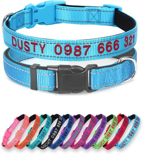 Miniatura 13 de Collar acolchado para perro, collar personalizado de neopreno suave para mascotas, nombre y número de teléfono bordado personalizado para mascotas