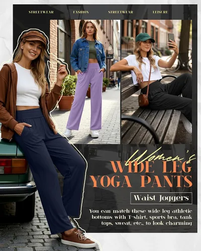 Miniatura 128 de Neer - Conjunto de 3 pantalones de yoga de pierna ancha para mujer - Pantalones deportivos cómodos, holgados, de cintura alta y casuales