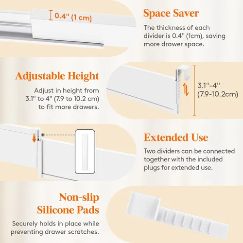 Miniatura 6 de Lifewit Paquete de 6 divisores de cajones de cocina colgantes de 3.1 pulgadas de alto, 10.2-16.5 in/10-17 organizadores de cajones ajustables