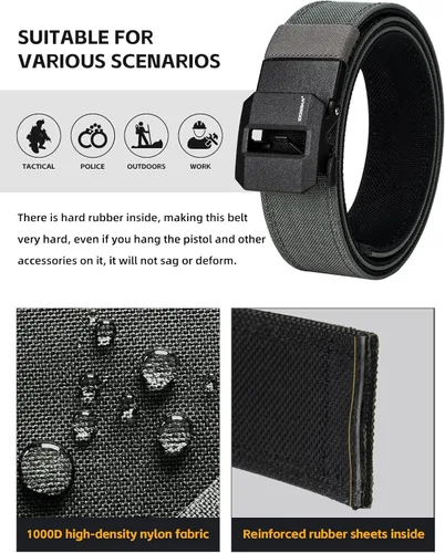 Miniatura 3 de IDOGEAR SPORTS - Cinturón táctico de 1.5" con hebilla ajustable de alta resistencia para pistola EDC Gris