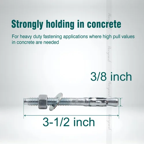 Miniatura 2 de Anclajes de hormigón 3/8, pernos de anclaje de cuña de 3/8 de acero al carbono galvanizado con arandela y tuerca, 3/8 pulgadas de diámetro exterior