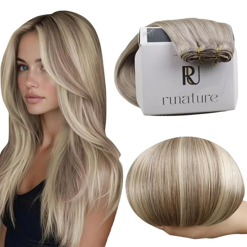 Miniatura 16 de RUNATURE Extensiones de cabello humano rubio con trama para coser, para mujer, añade volumen al cabello, 12 pulgadas, 2.47 onzas (2.47 oz), reflejos