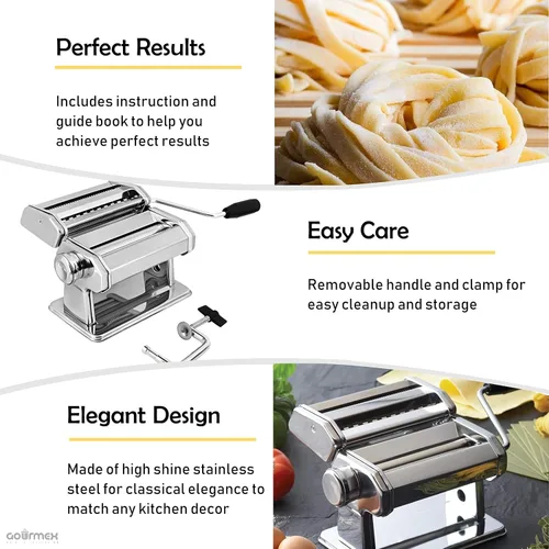 Miniatura 4 de Máquina para hacer pasta manual de acero inoxidable Con ajustes de grosor ajustables Perfecto para fideos caseros de espagueti, fettuccini