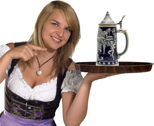 Miniatura 6 de Essence of Europe Gifts Jarra de cerveza alemana de 0,7 litros con tapa - Escena del festival de Alemania Munich, Wagon and Hops, Bier Krug Beer