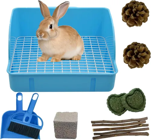 12 Piezas Cajas de Arena para Conejos para Jaula, Entrenador de Orinal Esquinero para Conejito Cobaya, Inodoro de Rejilla Cuadrada de Plástico, Caja