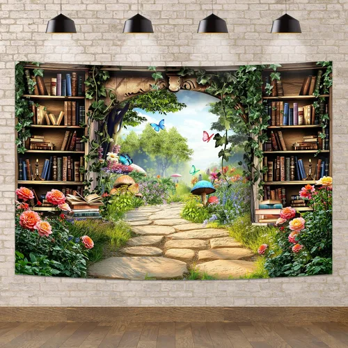 Miniatura 13 de Newsely Telón de Fondo Alicia en el País de las Maravillas para Fiesta de Té, Foto, 5Wx7H, Fotografía, Tablero de Ajedrez, Valla de Hierba Verde