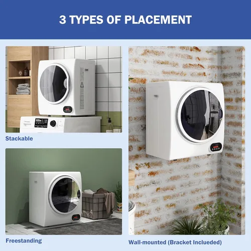 Miniatura 8 de HOMCOM Secadora de ropa portátil, secadora de ropa compacta con tambor de acero inoxidable de 1.5 pies cúbicos, secado inteligente, secadora