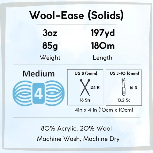 Miniatura 4 de Lion Brand Wool Ease Stillwater 620-073 (6-Skeins - Mismo Lote de Tinta) Estambre Medio #4 Acrílico, Hilo de Lana para Ganchillo y Tejer con Bolsa