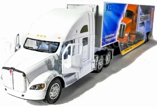 Miniatura 10 de KiNSMART Kenworth T700 - Camión contenedor a escala 1:68, modelo de metal fundido a presión, rojo con calcomanías, acción de retroceso