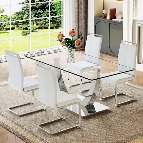 Miniatura 71 de Mesa de comedor moderna para mesa de comedor de mármol sintético de 4/6, 63 pulgadas, mesa de cocina rectangular, mesa de cocina y comedor de fácil