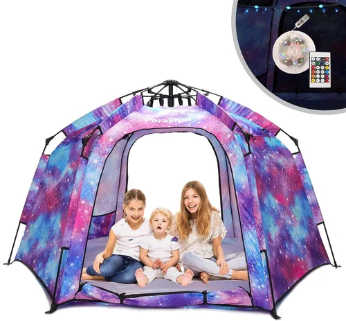 Miniatura 10 de Tienda de campaña hexagonal portátil para niños con tira de luces LED para interiores, casa de juegos para niños, tienda de campaña de ensueño