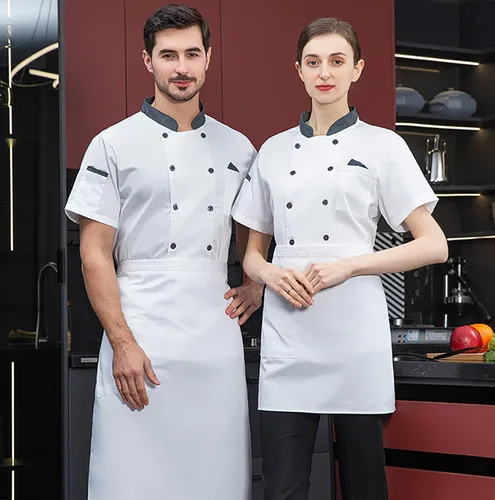 Miniatura 2 de Chaqueta de chef unisex con doble botonadura trasera, malla completa, ligera, costura de color, uniforme de chef