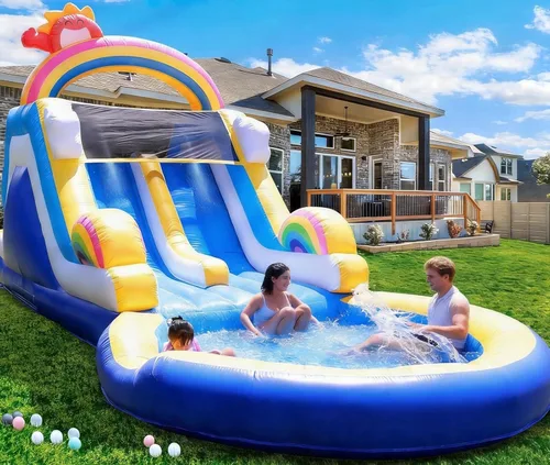 Tobogán acuático de grado comercial de 24 pies de largo para adultos, (tobogán doble) (PVC completo resistente) (piscina de agua grande), (soplador