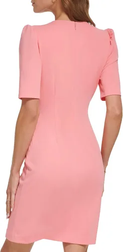 Miniatura 3 de DKNY Vestido con cuello en V y nudo lateral para mujer, Coral (Sunkist Coral)
