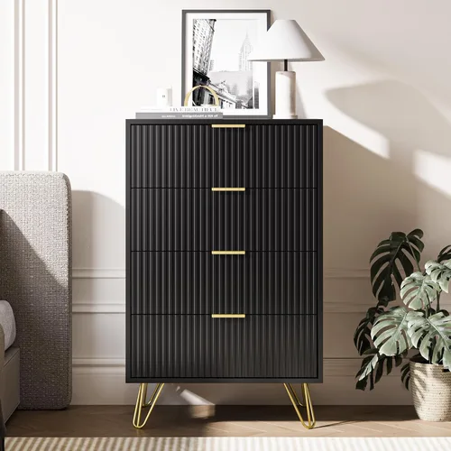Miniatura 6 de MAISONARIA Cómoda negra para dormitorio, cómoda de 4 cajones con asas de metal dorado y cómodas, cómodas para pasillo, dormitorio